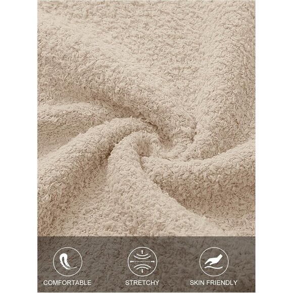 Women's Fuzzy Fleece Pajama Set Off-Shoulder Sweater & Wide Leg Pants - Picture 5 of 8